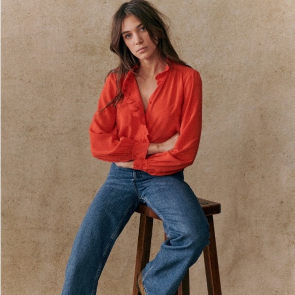 Sezane Chlo Silk Shirt Red Size 34- $130